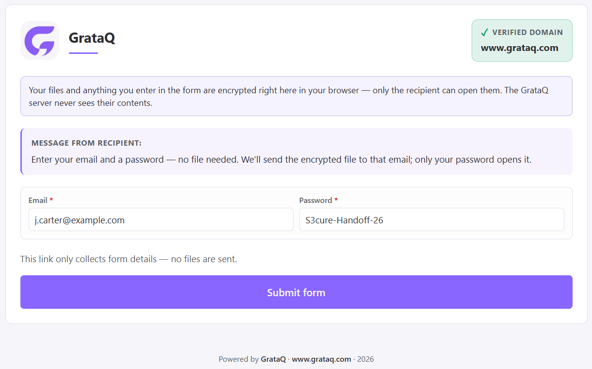 Upload page preview: a form-only page with email and password